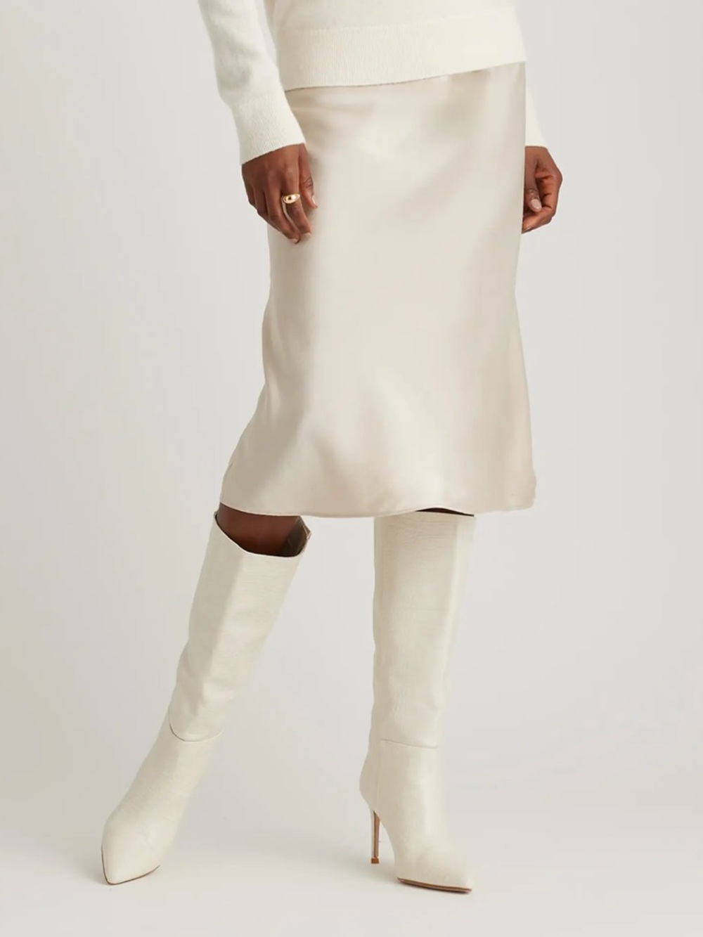 Quince Ivory Satin Midi Slip Skirt